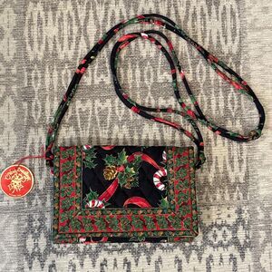 VINTAGE VERA BRADLEY Christmas Purse *Candy Cane Holly Ribbon* Bag 8x6 Cotton